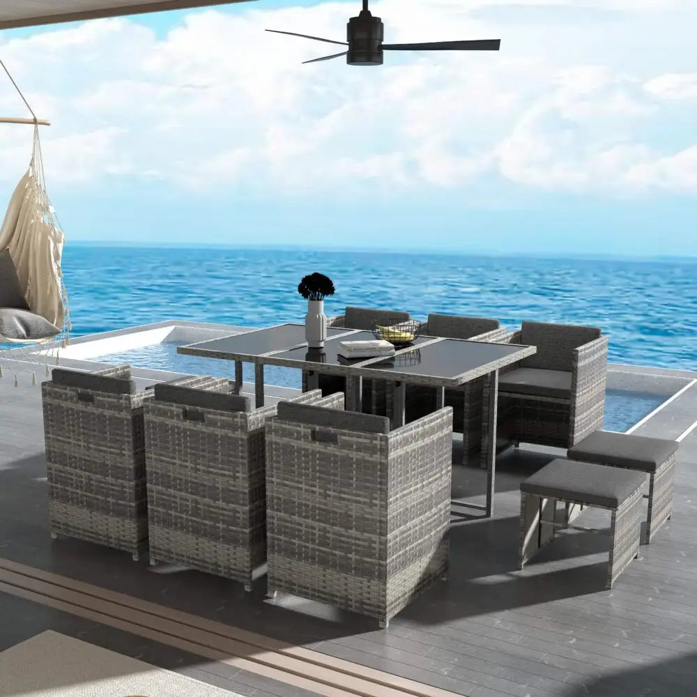 Bali 11 Piece Outdoor Dining Set-grey