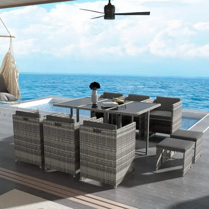 Bali 11 Piece Outdoor Dining Set-grey