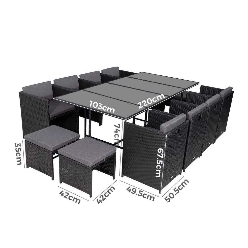 Bali 13pc Outdoor Dining Set-black