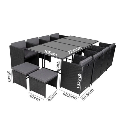Bali 13pc Outdoor Dining Set-black