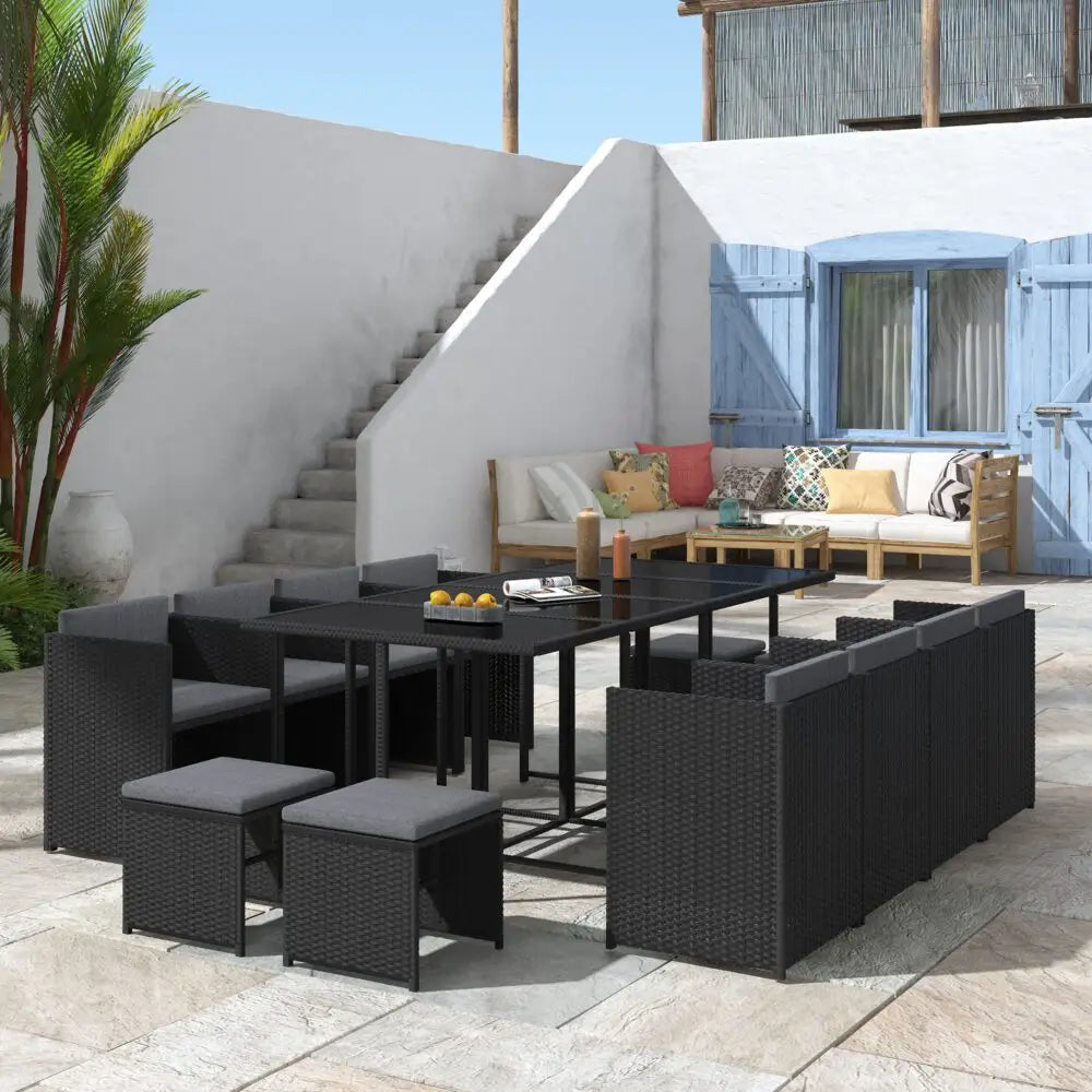 Bali 13pc Outdoor Dining Set-black
