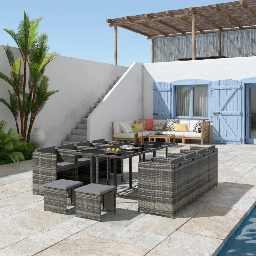 Bali 13pc Outdoor Dining Set-grey