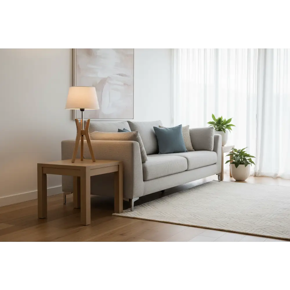 Bamboo Tripod Table Lamp Desk Modern Rustic Geo Light w Linen Shade