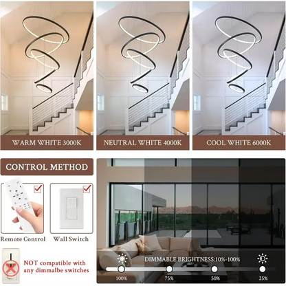 Bamdecor A18801 Modern Led Chandelier Dimmable Pendant Light with Remote Control Rings Round Ceiling Lighting Fixture 3