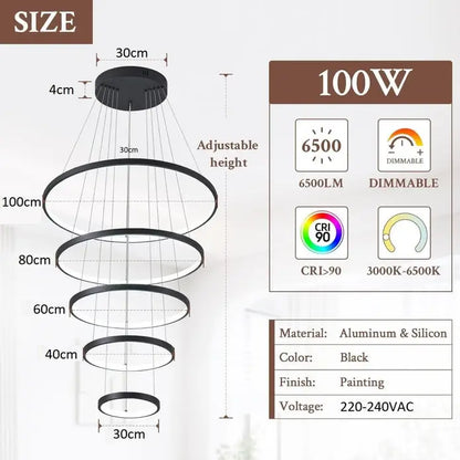 Bamdecor A18801 Modern Led Chandelier Dimmable Pendant Light with Remote Control Rings Round Ceiling Lighting Fixture 3