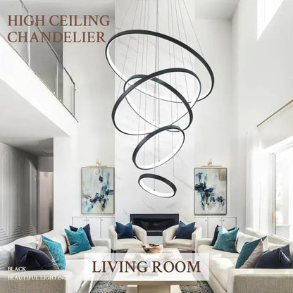 Bamdecor A18801 Modern Led Chandelier Dimmable Pendant Light with Remote Control Rings Round Ceiling Lighting Fixture 3