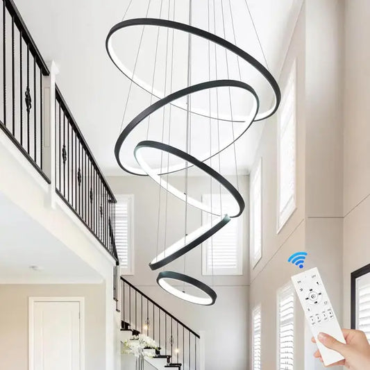 Bamdecor A18801 Modern Led Chandelier Dimmable Pendant Light with Remote Control Rings Round Ceiling Lighting Fixture 3