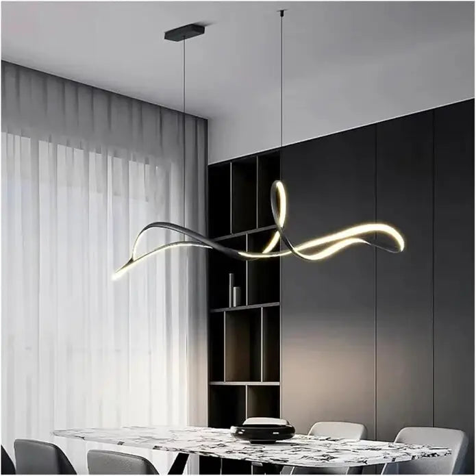 Bamdecor A210 Modern Led Linear Pendant Lights with Dimmable and Adjustable Hanging Length 150cm -black