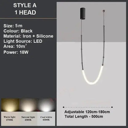 Bamdecor Minimalistic Retro Led Minimalism Designer Lustre Hanging Lamps Slender-shape Pendant Light (black)