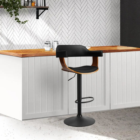 Bar Stools Gas Lift Leather W/armrest All Black