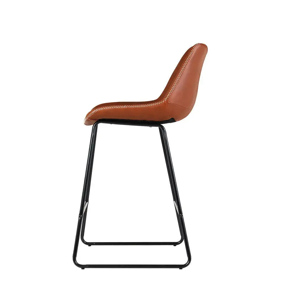 Bar Stools Kitchen Counter Barstools Leather Metal Chairs Brown X2
