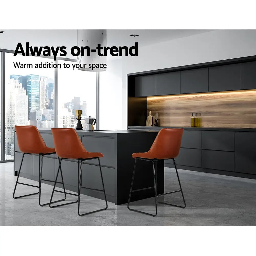 Bar Stools Kitchen Counter Barstools Leather Metal Chairs Brown X2
