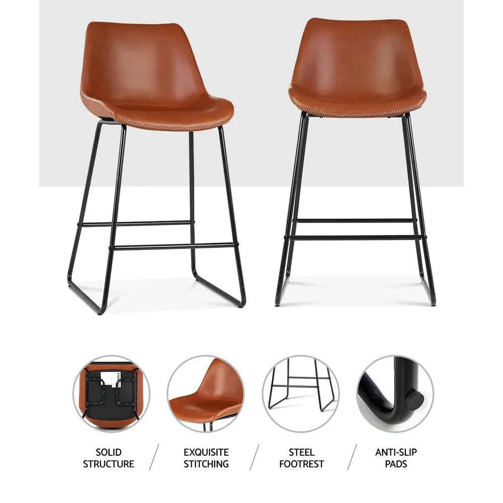 Bar Stools Kitchen Counter Barstools Leather Metal Chairs Brown X2