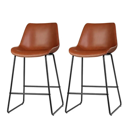 Bar Stools Kitchen Counter Barstools Leather Metal Chairs Brown X2
