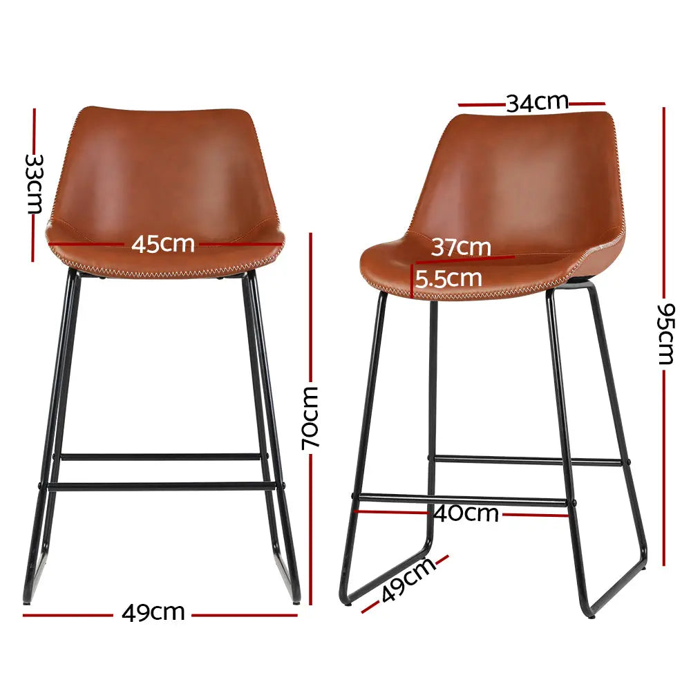 Bar Stools Kitchen Counter Barstools Leather Metal Chairs Brown X2