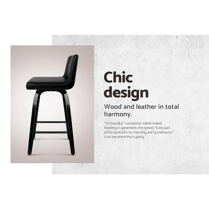 Bar Stools Kitchen Leather Barstools Swivel Wooden Chairs X2