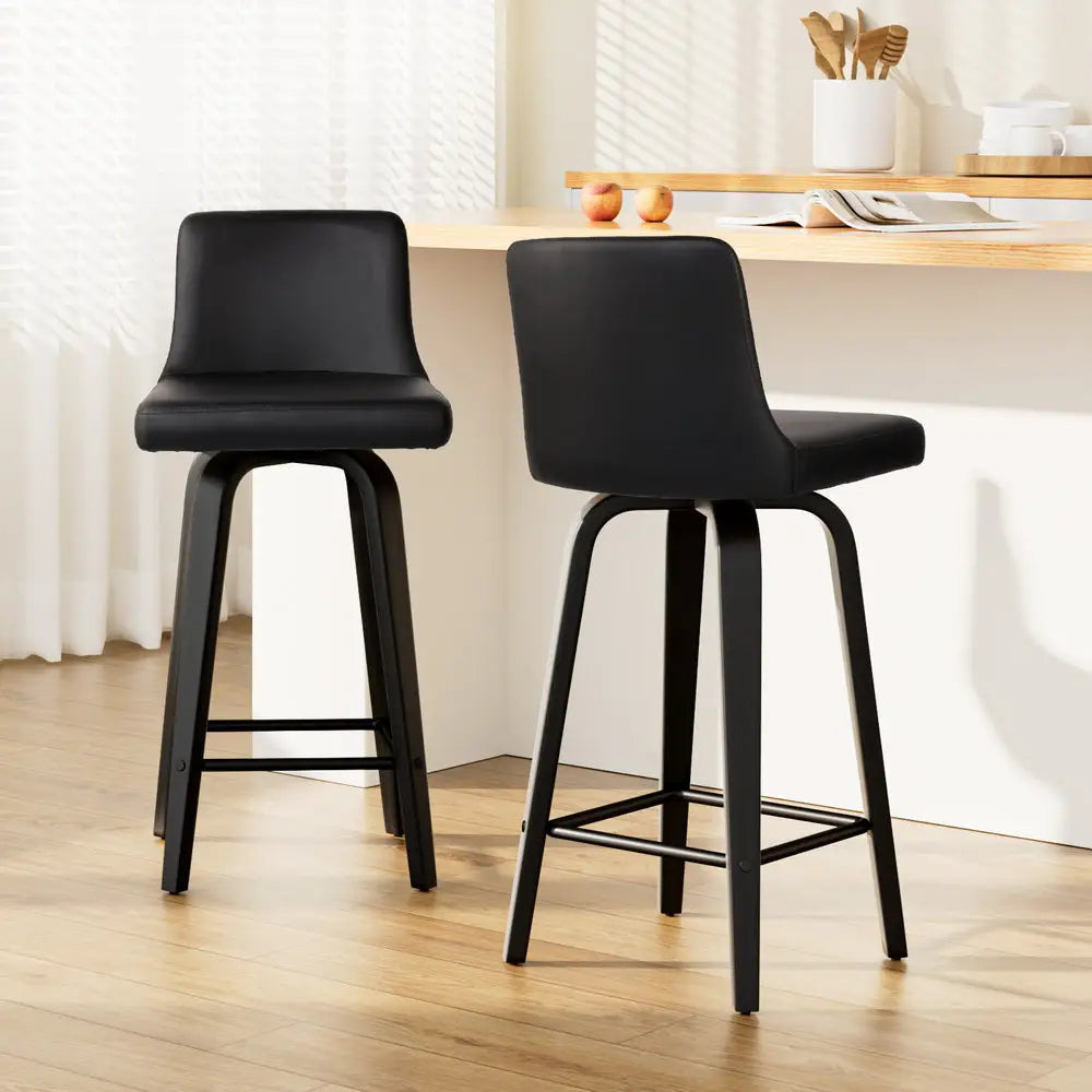 Bar Stools Kitchen Leather Barstools Swivel Wooden Chairs X2