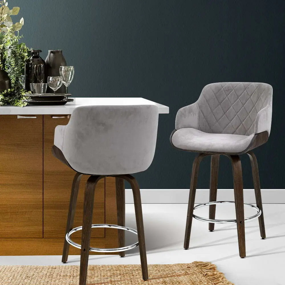 Bar Stools Swivel Velvet Padded Wooden