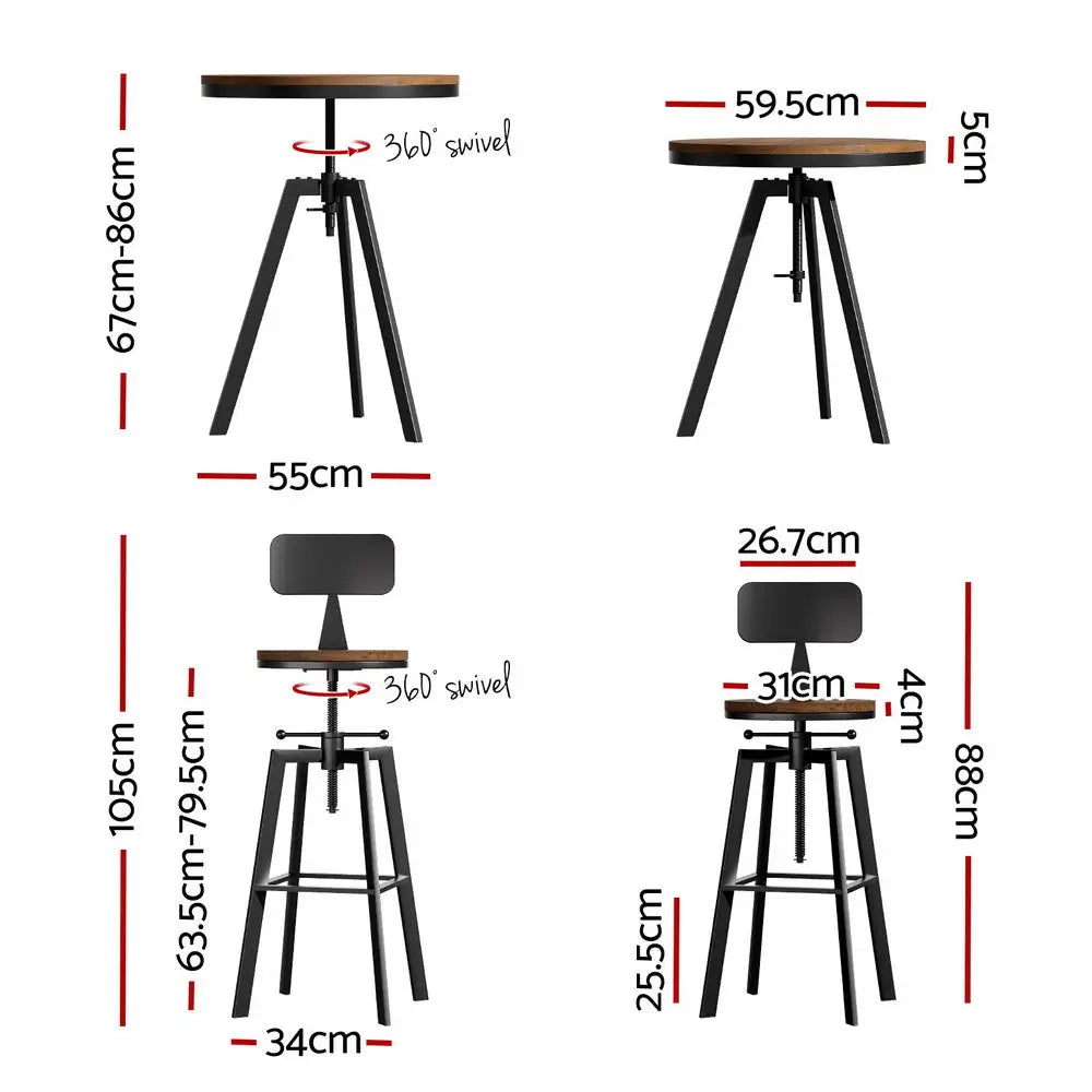 Bar Table and Stools Set Dining Desk Industrial Kitchen Chairs Cafe Pub