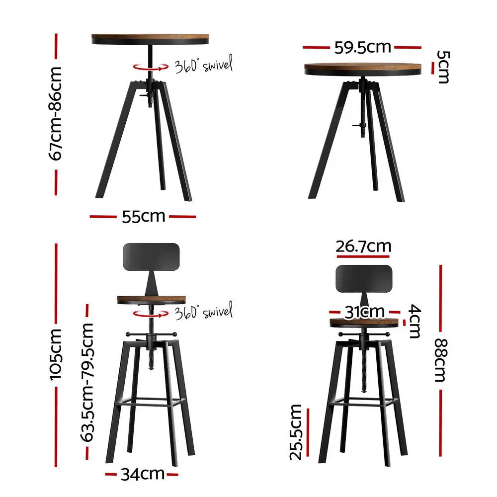 Bar Table and Stools Set Dining Desk Industrial Kitchen Chairs Cafe Pub