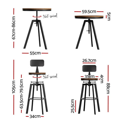 Bar Table and Stools Set Dining Desk Industrial Kitchen Chairs Cafe Pub