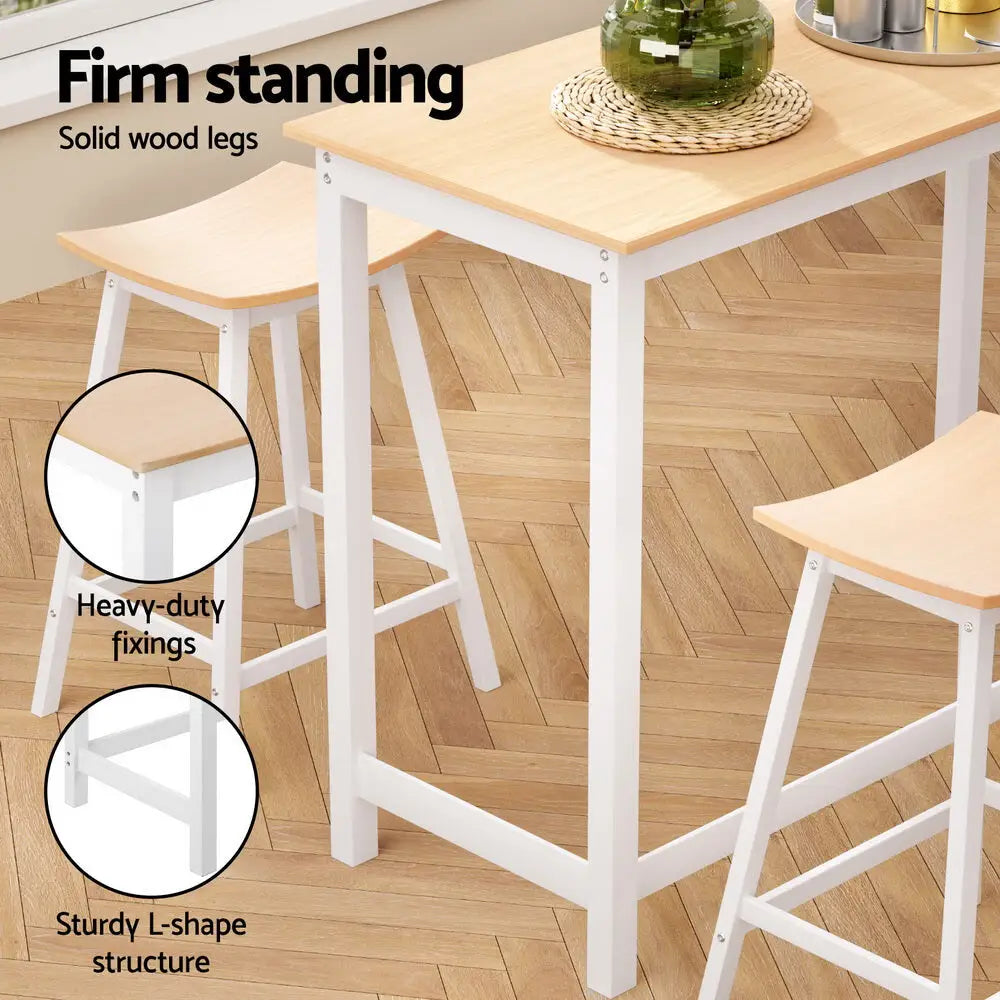 Bar Table and Stools Set Dining Desk Solid Wood Kitchen Chairs Cafe Pub