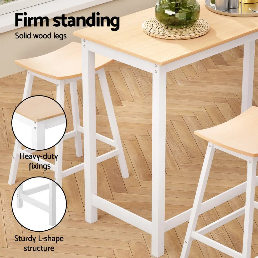 Bar Table and Stools Set Dining Desk Solid Wood Kitchen Chairs Cafe Pub