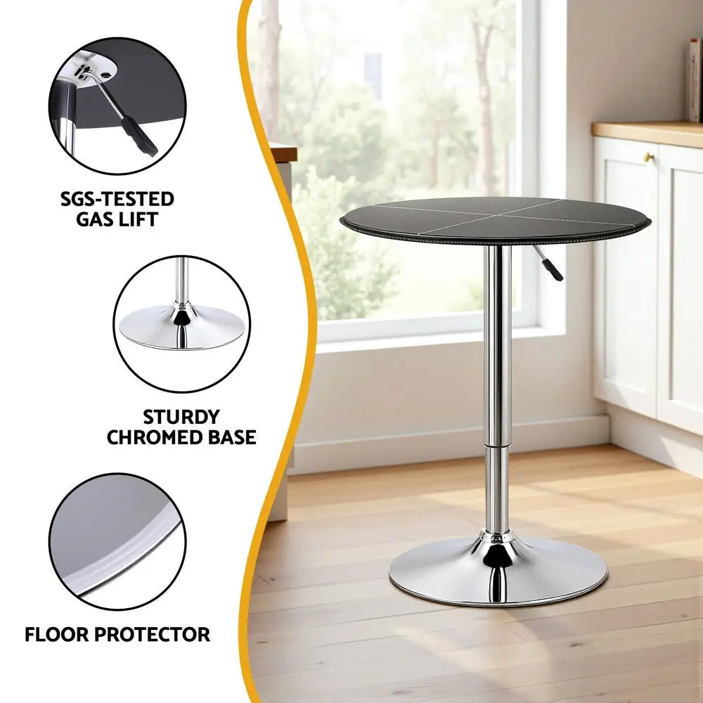 Bar Table Round Swivel Height Adjustable 62cm Modern Pvc Leather Black