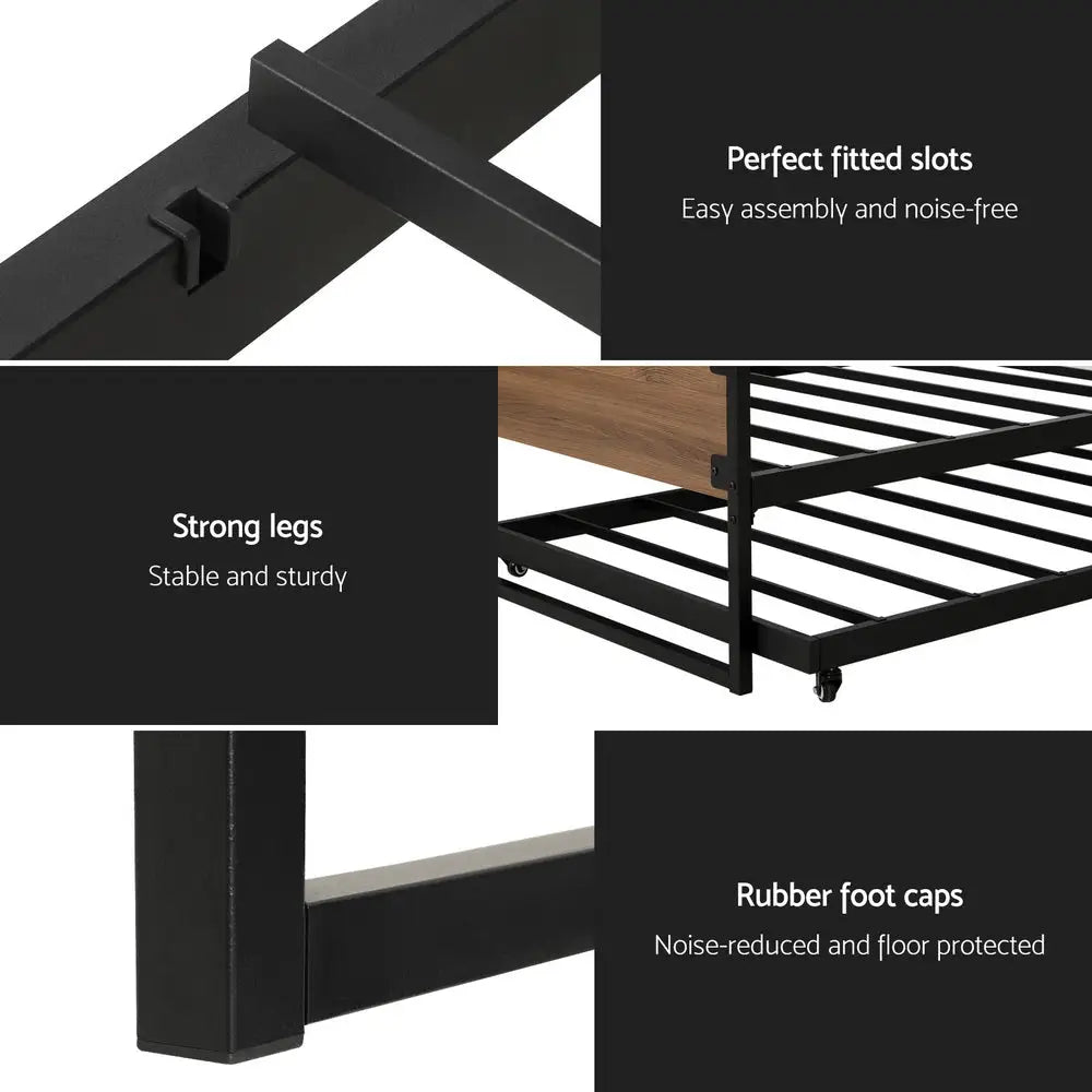 Bed Frame 2x Single Size Metal Trundle Daybed Dean