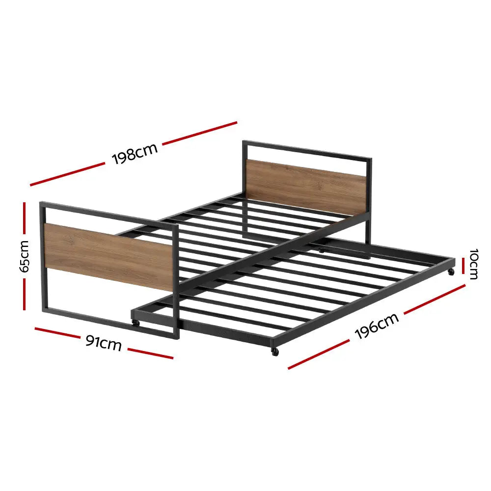 Bed Frame 2x Single Size Metal Trundle Daybed Dean