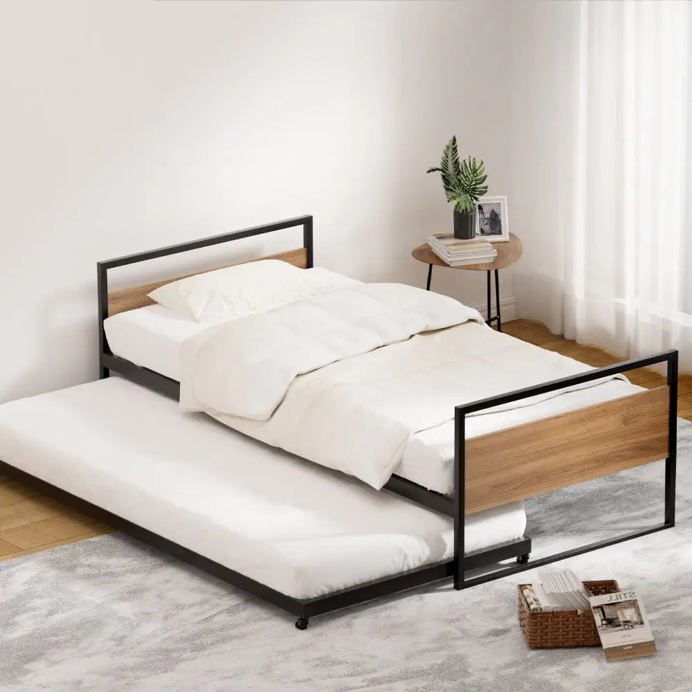 Bed Frame 2x Single Size Metal Trundle Daybed Dean