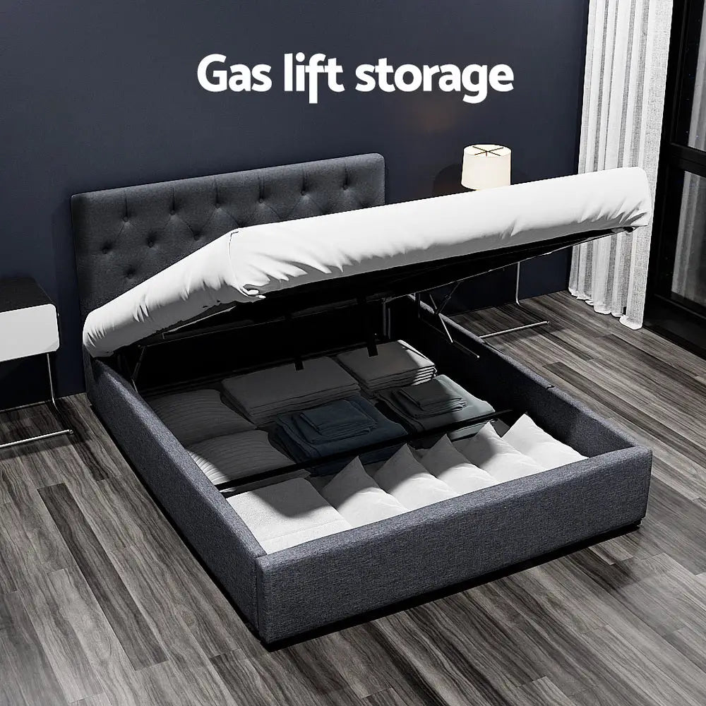 Bed Frame Double Size Gas Lift Charcoal Vila