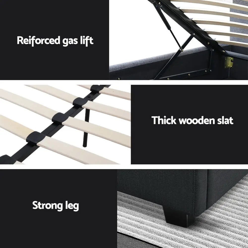 Bed Frame Double Size Gas Lift Charcoal Vila