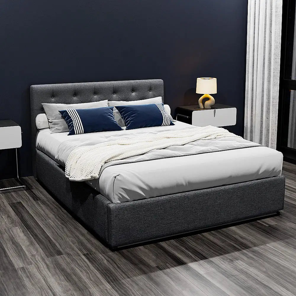 Bed Frame Double Size Gas Lift Charcoal Vila
