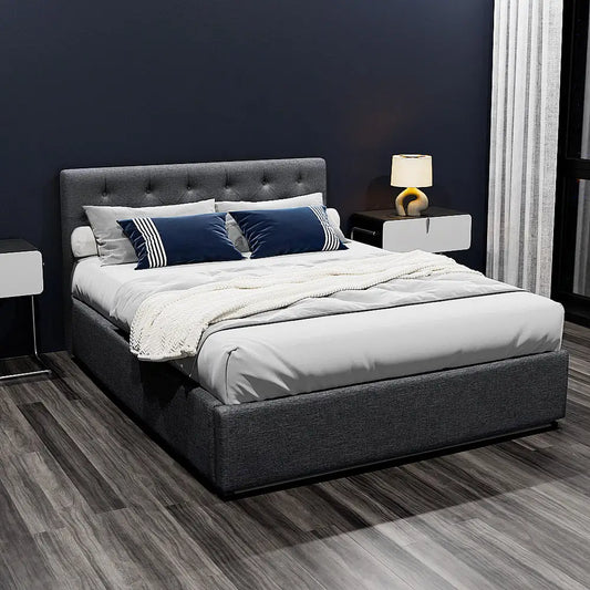 Bed Frame Double Size Gas Lift Charcoal Vila