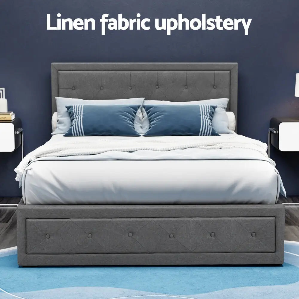 Bed Frame Double Size Gas Lift Grey Tiyo