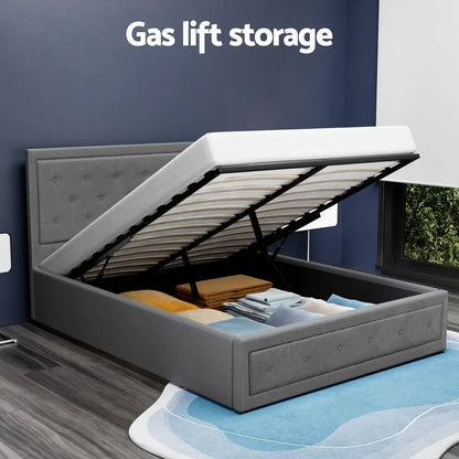 Bed Frame Double Size Gas Lift Grey Tiyo