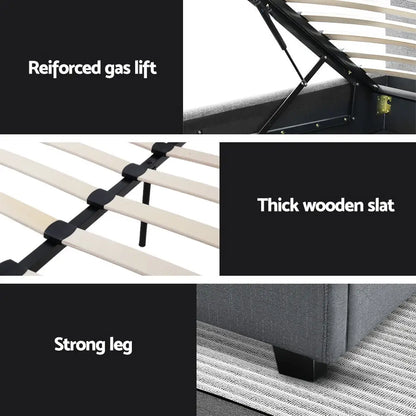 Bed Frame Double Size Gas Lift Grey Vila