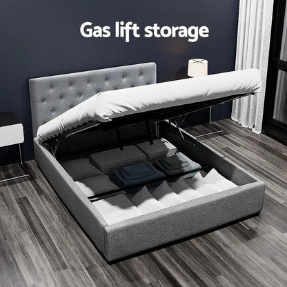 Bed Frame Double Size Gas Lift Grey Vila