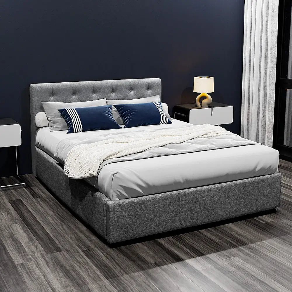 Bed Frame Double Size Gas Lift Grey Vila