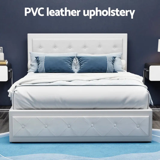 Bed Frame Double Size Gas Lift White Tiyo