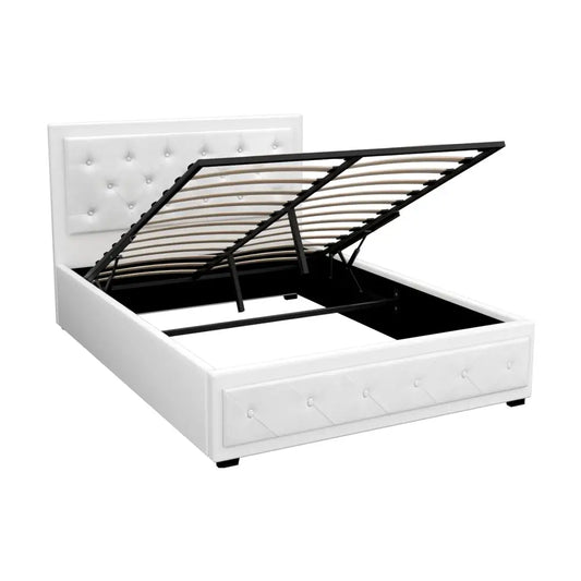 Bed Frame Double Size Gas Lift White Tiyo