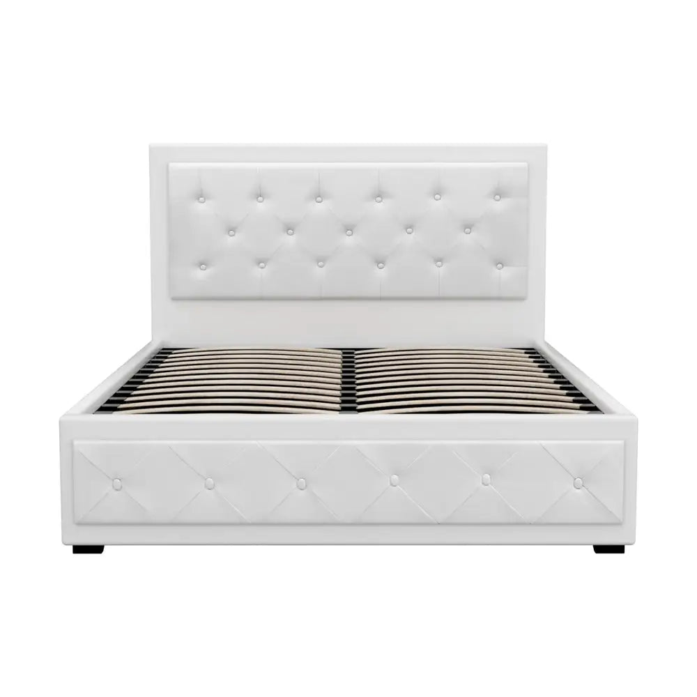 Bed Frame Double Size Gas Lift White Tiyo