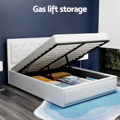 Bed Frame Double Size Gas Lift White Tiyo