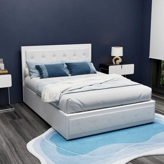 Bed Frame Double Size Gas Lift White Tiyo