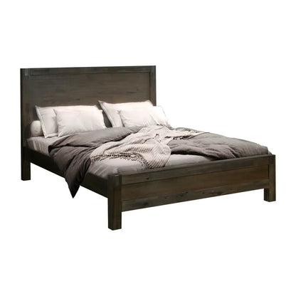 Bed Frame Double Size in Solid Wood Veneered Acacia Bedroom Timber Slat Chocolate