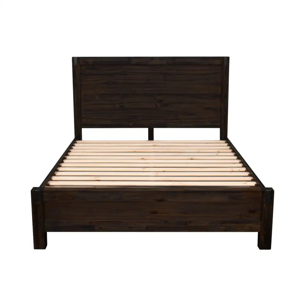 Bed Frame Double Size in Solid Wood Veneered Acacia Bedroom Timber Slat Chocolate