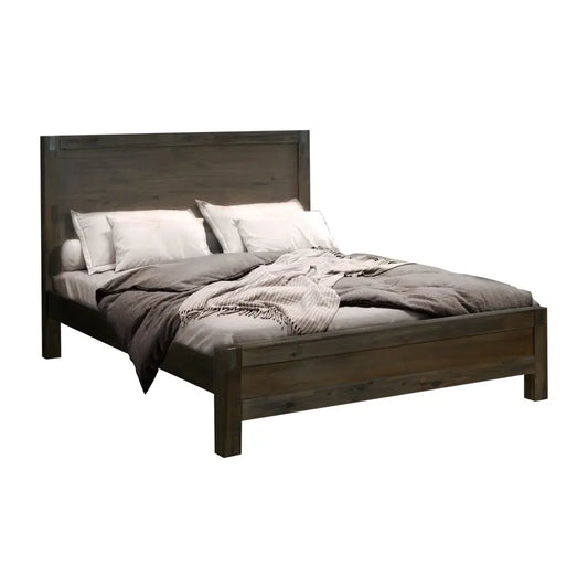 Bed Frame Double Size in Solid Wood Veneered Acacia Bedroom Timber Slat Chocolate