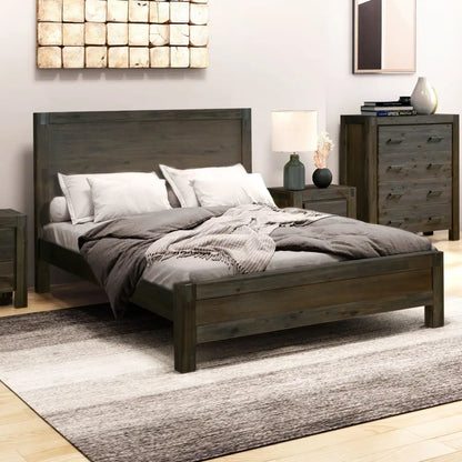 Bed Frame Double Size in Solid Wood Veneered Acacia Bedroom Timber Slat Chocolate