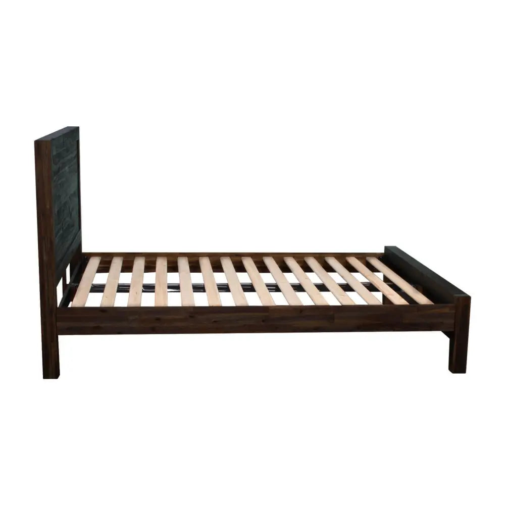Bed Frame Double Size in Solid Wood Veneered Acacia Bedroom Timber Slat Chocolate